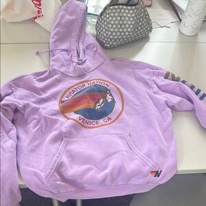 Aviator Nation Lavender Hoodie with Rainbow Logo